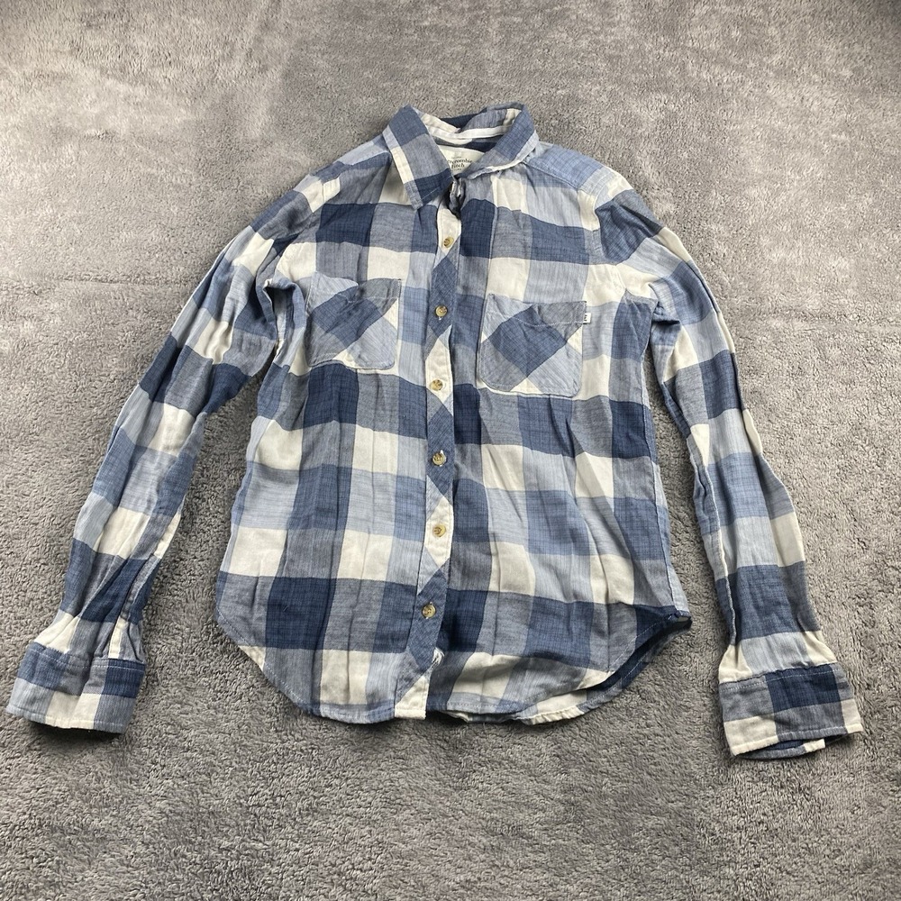 Abercrombie Fitch Button Up Shirt Womens Small Blue Plaid Long Sleeve